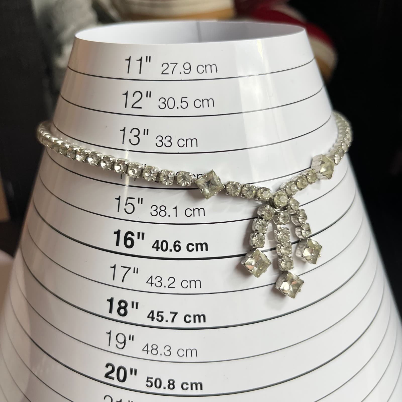 Vintage MCM Rhinestone Fringe Choker Necklace Silver Tone Art Deco Style Classic - Thumbnail 7