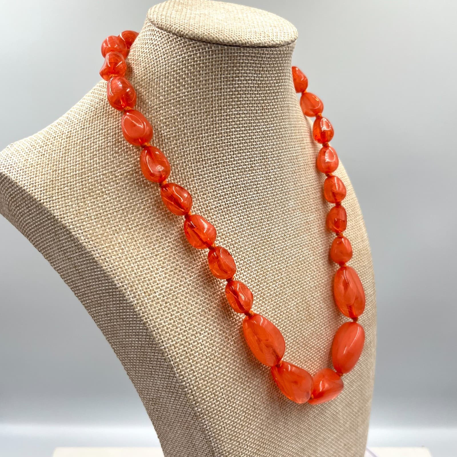 Vintage Retro Orange Marbled Resin Chunky Bead Necklace Boho Statement Classic - Thumbnail 5