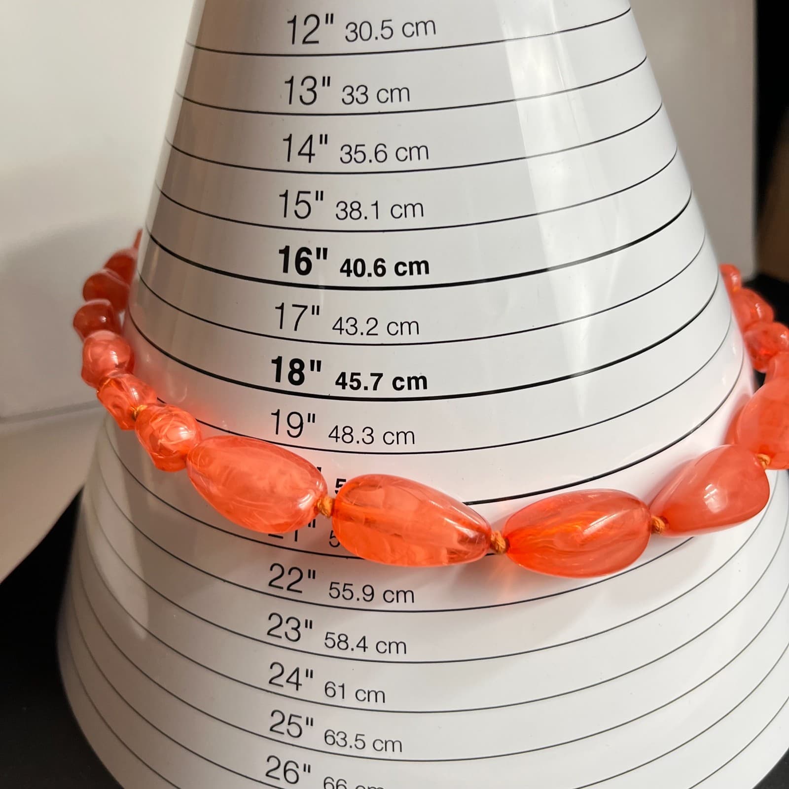 Vintage Retro Orange Marbled Resin Chunky Bead Necklace Boho Statement Classic - Thumbnail 8