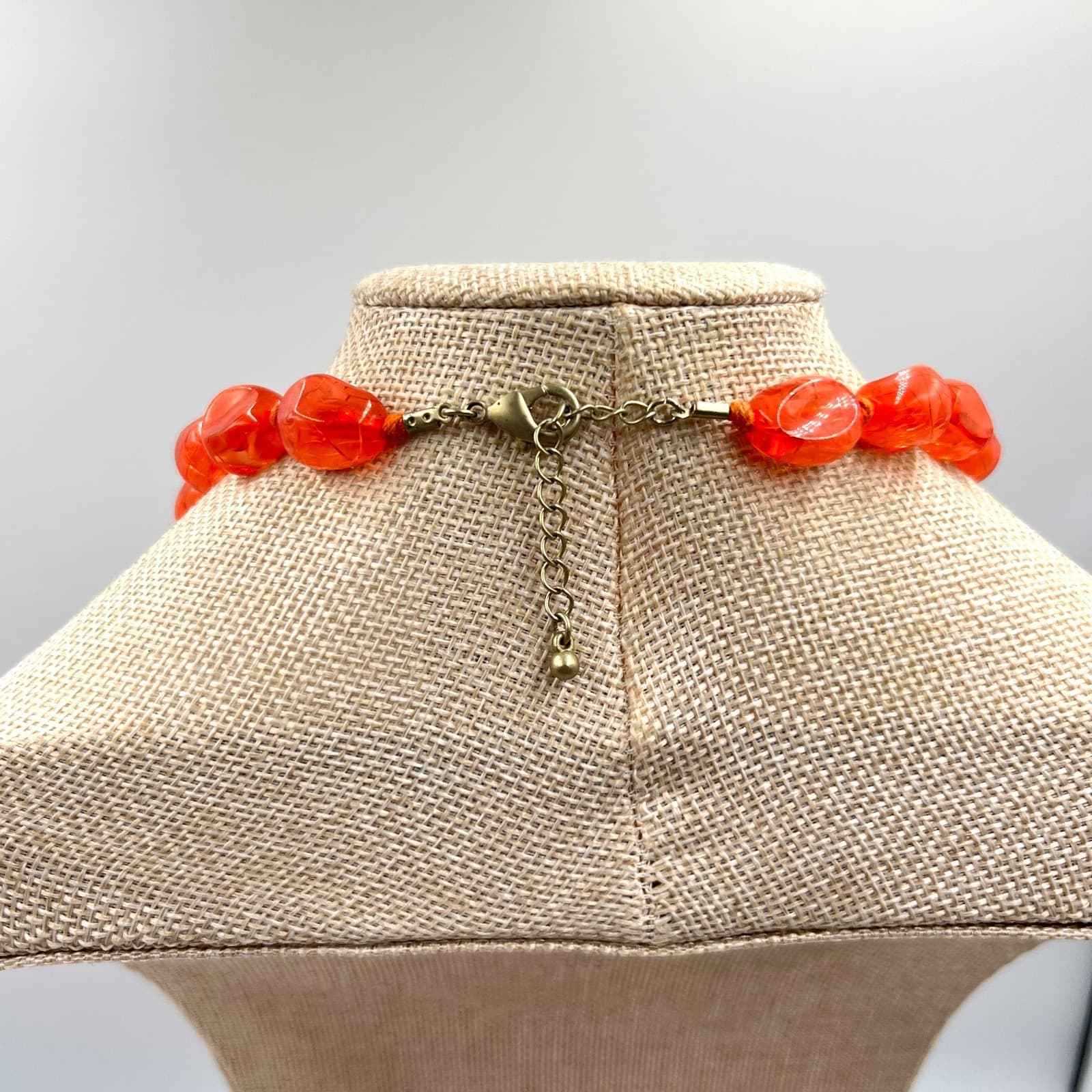 Vintage Retro Orange Marbled Resin Chunky Bead Necklace Boho Statement Classic - Thumbnail 7