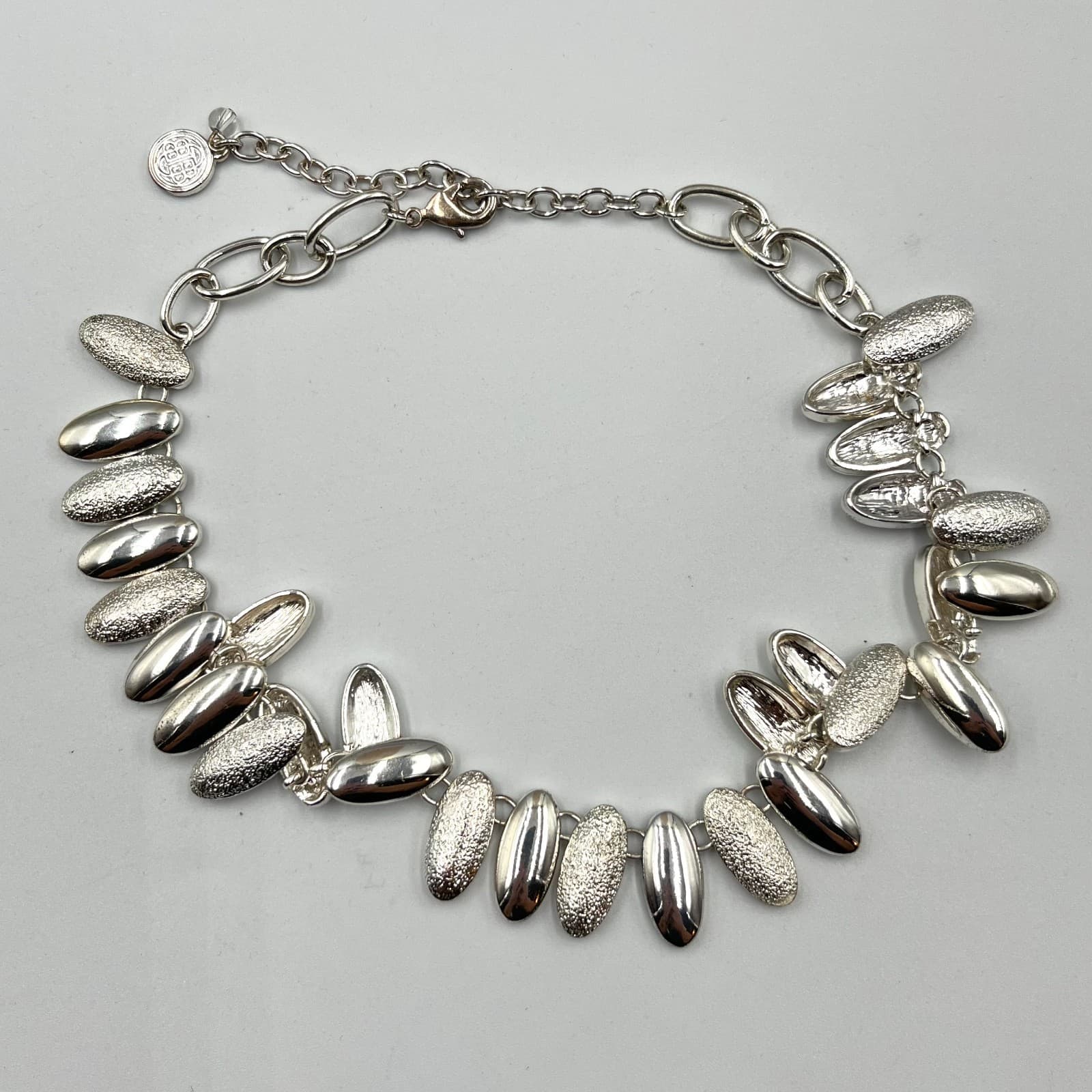 VTG Dana Buchman Silver Tone Textured Multi-Bead Collar Necklace Retro Statement