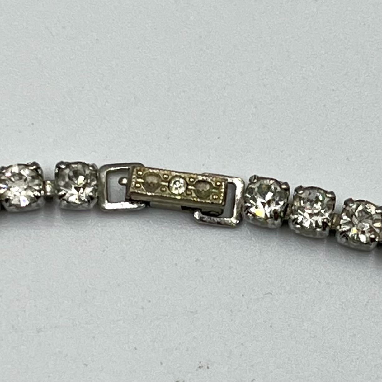 Vintage MCM Rhinestone Fringe Choker Necklace Silver Tone Art Deco Style Classic - Thumbnail 4