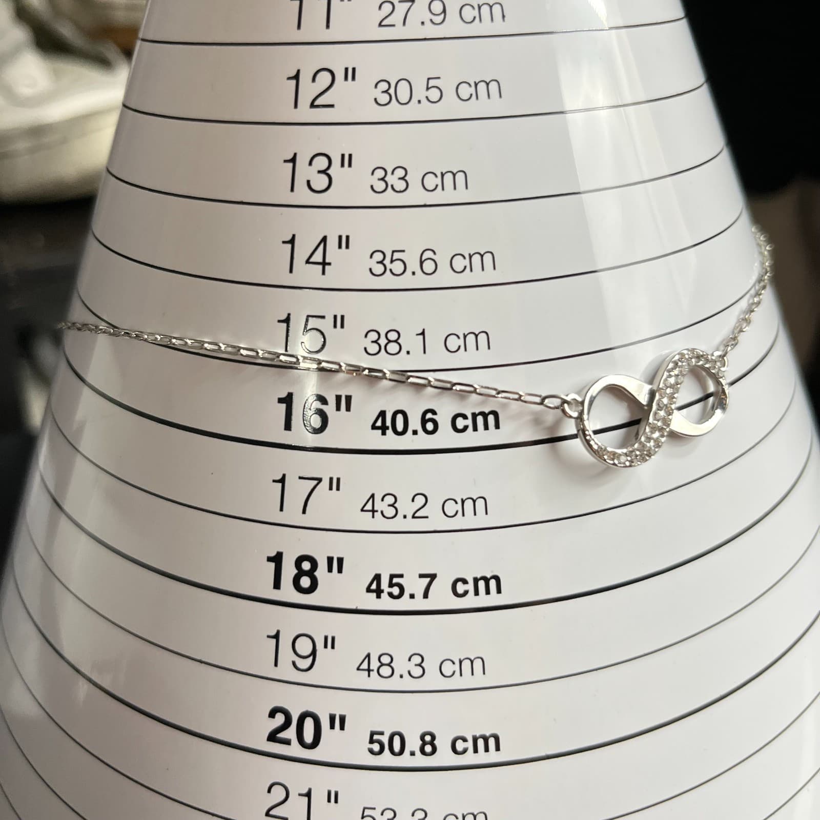 Modern Silver Tone Infinity Pendant Necklace Pave Crystal Symbol Retro Style - Thumbnail 8