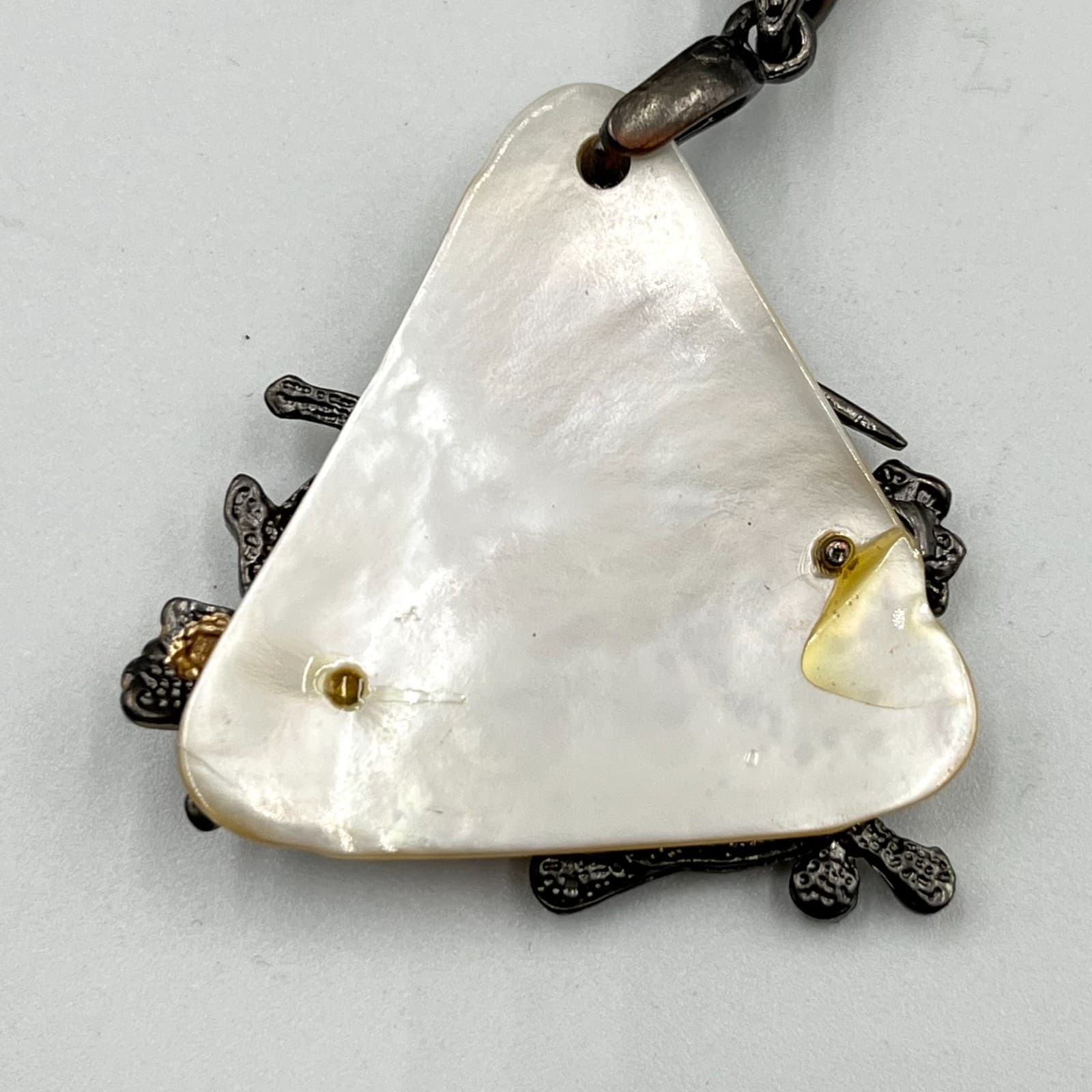 VTG Style MOP Hummingbird Necklace Rhinestone Enamel Pendant, 32" Snake Chain - Thumbnail 6