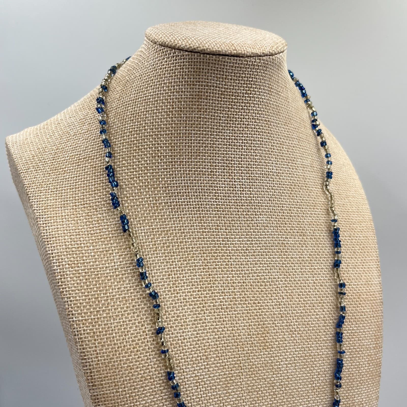 Vintage Boho Blue Glass Seed Bead Long Strand Necklace - Y2K Retro Classic - Thumbnail 6