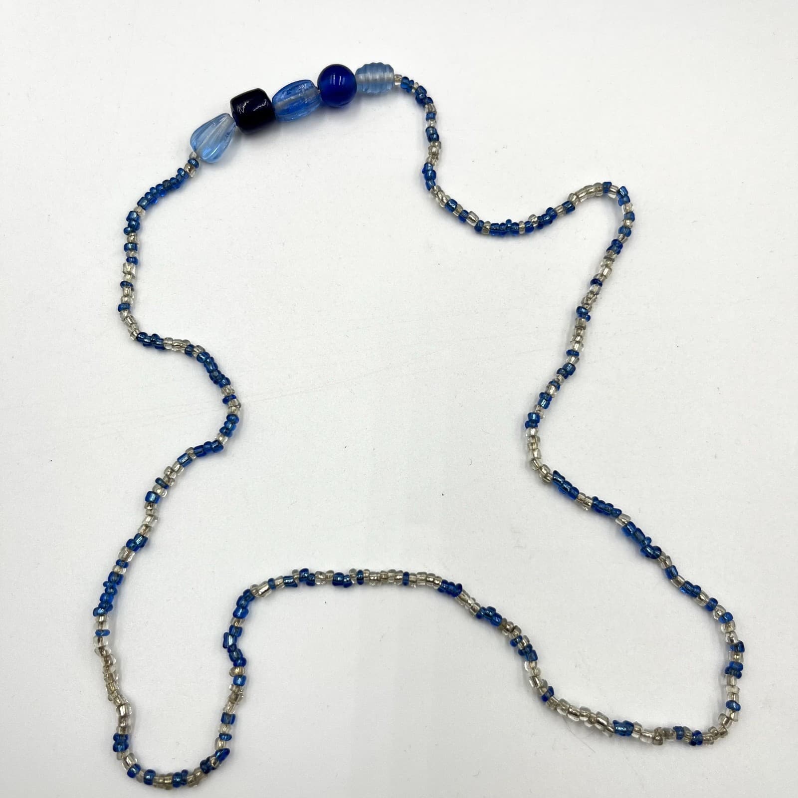 Vintage Boho Blue Glass Seed Bead Long Strand Necklace - Y2K Retro Classic - Thumbnail 2