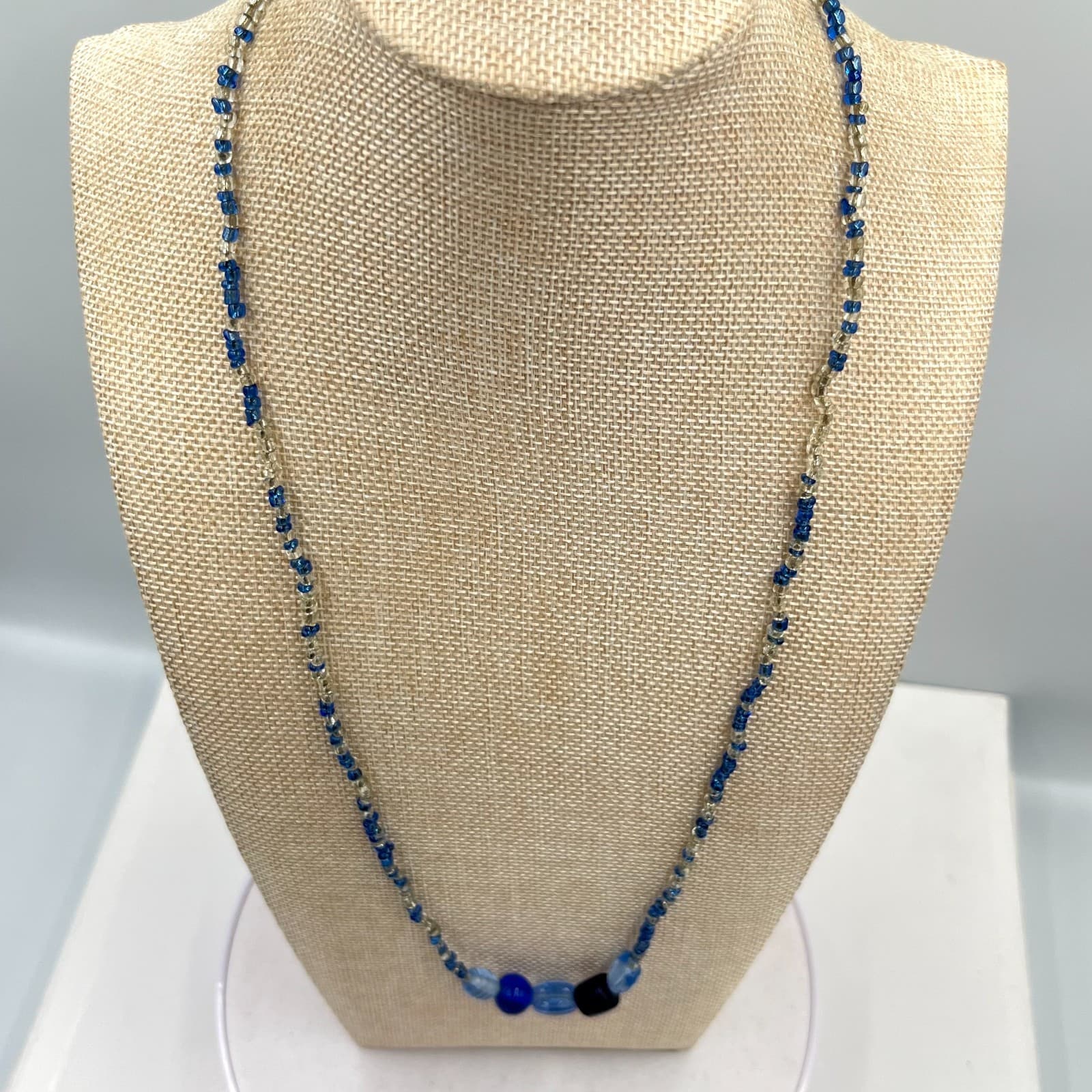 Vintage Boho Blue Glass Seed Bead Long Strand Necklace - Y2K Retro Classic - Thumbnail 5