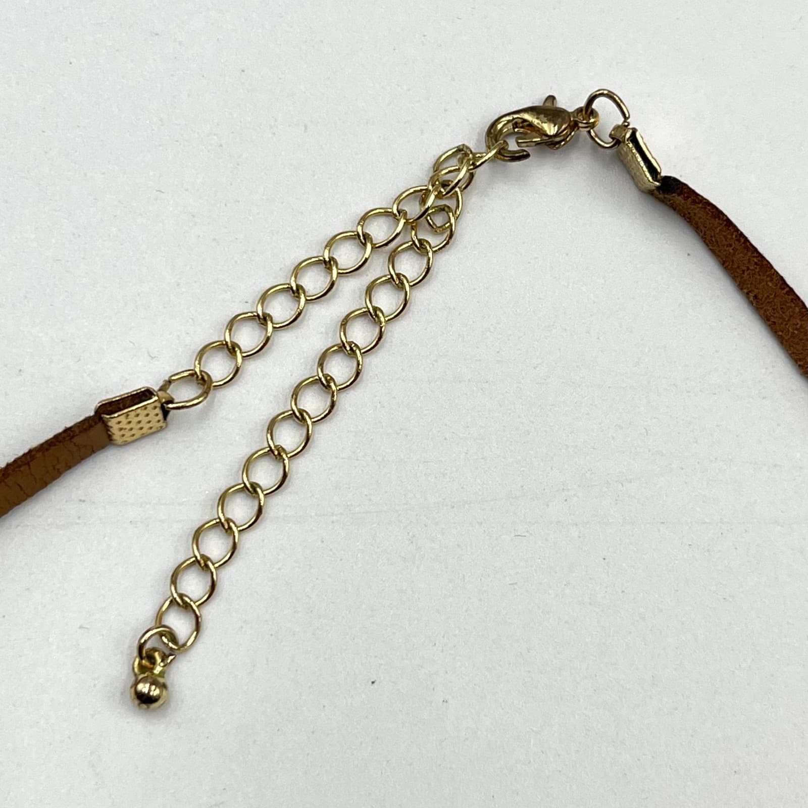 Vintage Boho Brown Faux Leather Choker Necklace Turquoise Stone Gold Tone 80s - Thumbnail 4