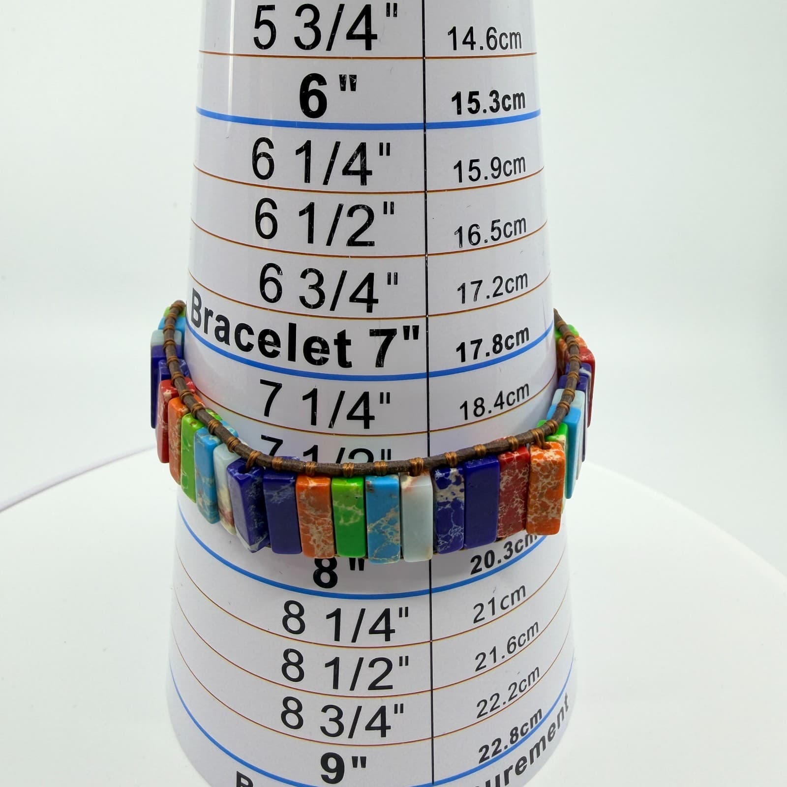 Bracelet Vintage Boho Leather Wrap Multicolor Rainbow Jasper Color Block Bead - Thumbnail 8