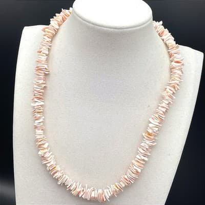 Vintage Peach White Chip Shell Surfer Pukka Choker Necklace Beach Jewellery