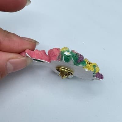 Vintage Enamel Gardener Girl Brooch Gold Tone Cute Spring Whimsical - Thumbnail 4