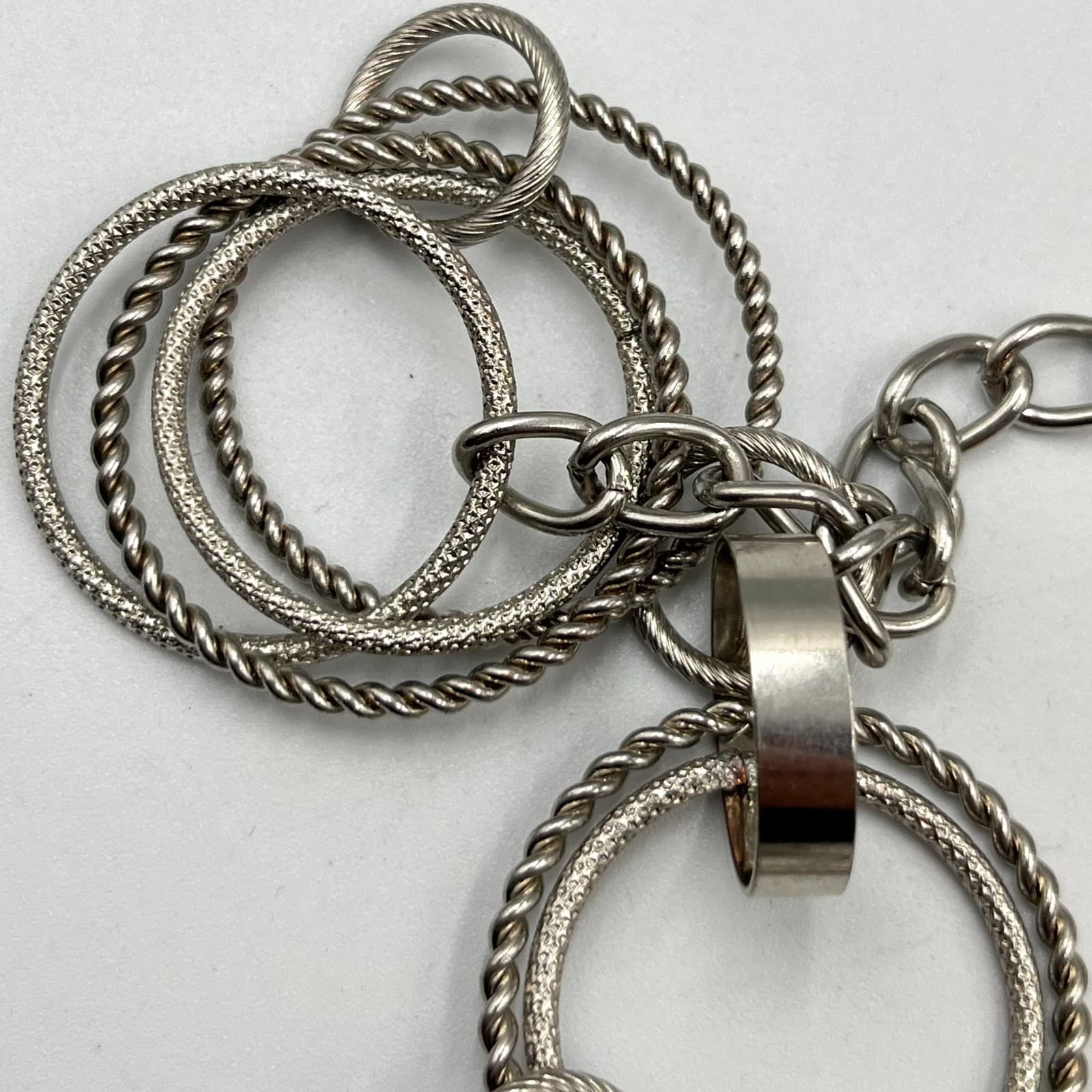 VTG New York & Co. Silver Tone Mixed Textured Multi-Ring Statement Necklace Long - Thumbnail 5