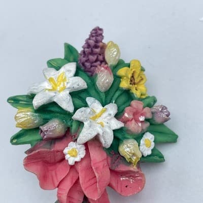 Vintage Enamel Gardener Girl Brooch Gold Tone Cute Spring Whimsical - Thumbnail 3