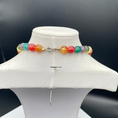 Vintage Long multi color bead necklace gold-tone spacers Teardrop 30 Inch - Thumbnail 11