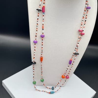 Vintage Multicolor Seed Bead Long Necklace Boho Y2K Layered Style - Thumbnail 3
