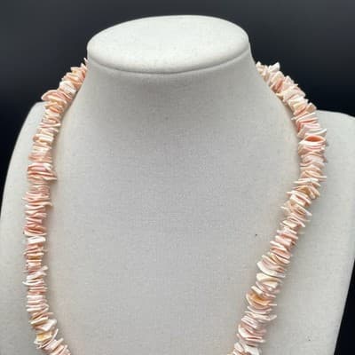 Vintage Peach White Chip Shell Surfer Pukka Choker Necklace Beach Jewellery - Thumbnail 4