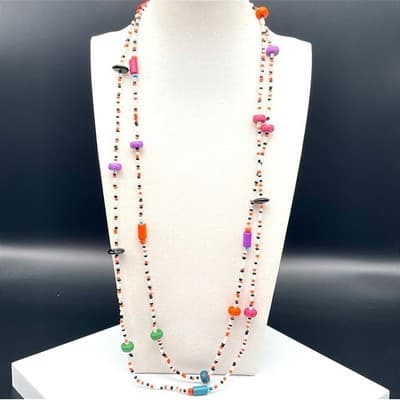 Vintage Multicolor Seed Bead Long Necklace Boho Y2K Layered Style