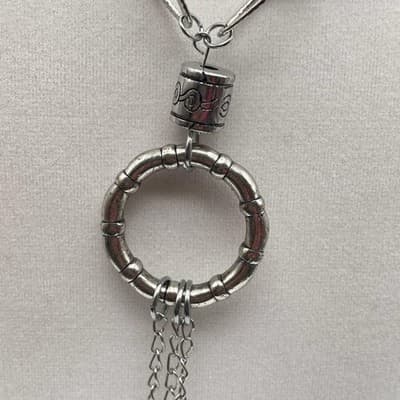 Vintage Silver Tone Black Bead Geometric Pendant Necklace Y2K Statement - Thumbnail 7