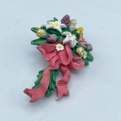 Vintage Enamel Gardener Girl Brooch Gold Tone Cute Spring Whimsical - Thumbnail 2