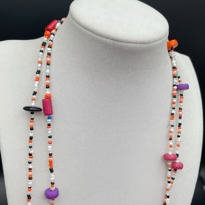Vintage Multicolor Seed Bead Long Necklace Boho Y2K Layered Style - Thumbnail 4