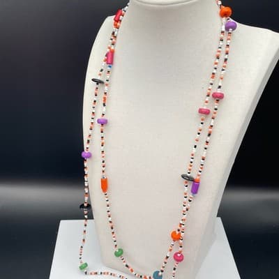 Vintage Multicolor Seed Bead Long Necklace Boho Y2K Layered Style - Thumbnail 2