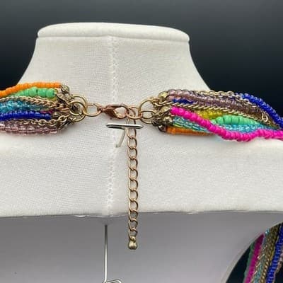 Vintage Multi-Strand Seed Bead Chain Charm Necklace Bohemian Hippie Jewelry - Thumbnail 9