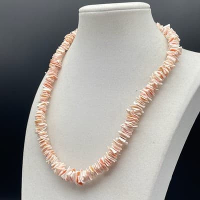 Vintage Peach White Chip Shell Surfer Pukka Choker Necklace Beach Jewellery - Thumbnail 5