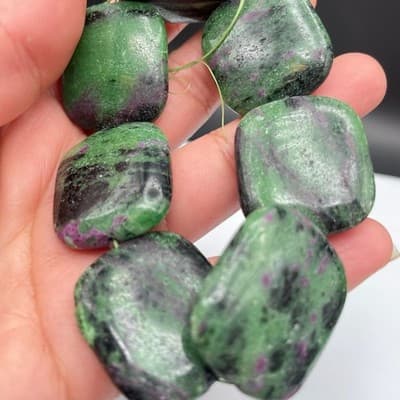 Vintage Ruby Zoisite Chunky Bead Bracelet Green Pink Stone Statement Stretch - Thumbnail 4
