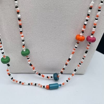 Vintage Multicolor Seed Bead Long Necklace Boho Y2K Layered Style - Thumbnail 6