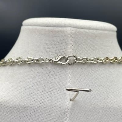 Vintage Silver-tone chain necklace with hot pink enamel rectangular & oval links - Thumbnail 9