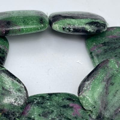 Vintage Ruby Zoisite Chunky Bead Bracelet Green Pink Stone Statement Stretch - Thumbnail 5