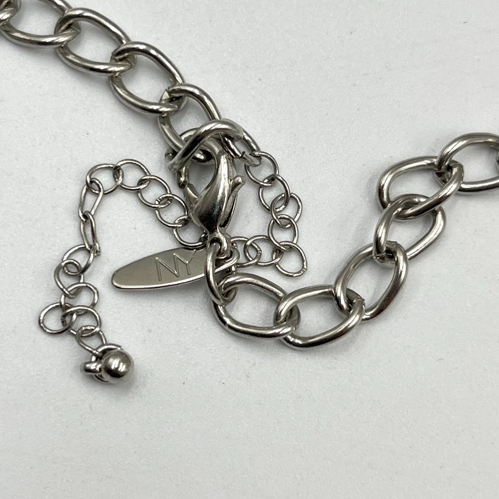 VTG New York & Co. Silver Tone Mixed Textured Multi-Ring Statement Necklace Long - Thumbnail 3