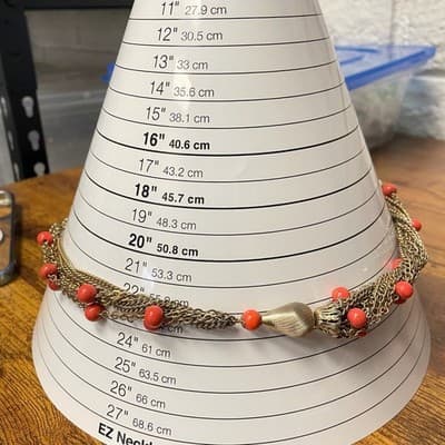 Vintage Multi-strand gold-tone chain necklace with red beads and tassel accents - Thumbnail 10