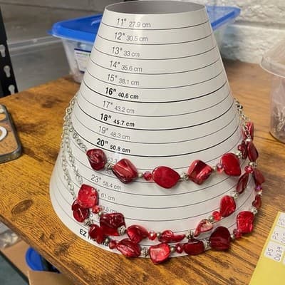 Vintage Statement Multi-Strand Red Irregular Resin Bead Necklace Silver Chain - Thumbnail 11