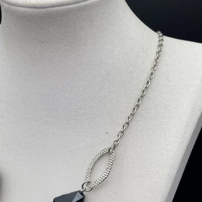 Vintage Silver Tone Black Bead Geometric Pendant Necklace Y2K Statement - Thumbnail 5