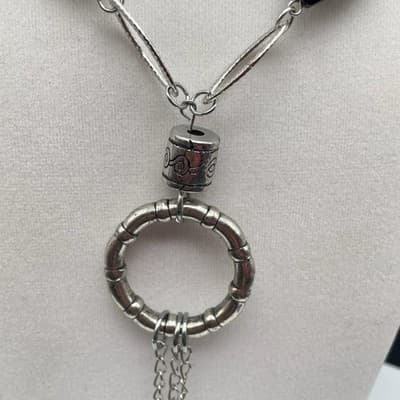 Vintage Silver Tone Black Bead Geometric Pendant Necklace Y2K Statement - Thumbnail 6
