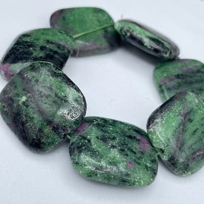 Vintage Ruby Zoisite Chunky Bead Bracelet Green Pink Stone Statement Stretch - Thumbnail 2