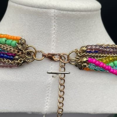 Vintage Multi-Strand Seed Bead Chain Charm Necklace Bohemian Hippie Jewelry - Thumbnail 10