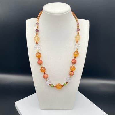 Vintage Women's Handcrafted Artistic Beautiful Glass Bead Necklace Jewelry 20 In - Thumbnail 2