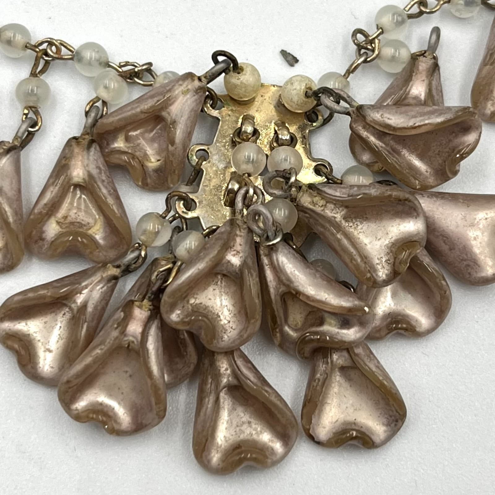 Vintage Rose Gold Tone Waterfall Necklace & Ornate Rose Jewelry Casket Set Retro - Thumbnail 9