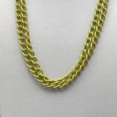Vintage Double Curb Chain Necklace Neon Yellow Enamel Coated Long Chunky - Thumbnail 4