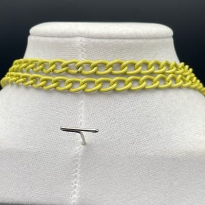 Vintage Double Curb Chain Necklace Neon Yellow Enamel Coated Long Chunky - Thumbnail 9