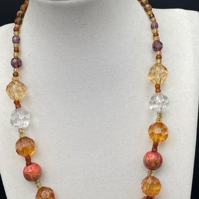 Vintage Women's Handcrafted Artistic Beautiful Glass Bead Necklace Jewelry 20 In - Thumbnail 7