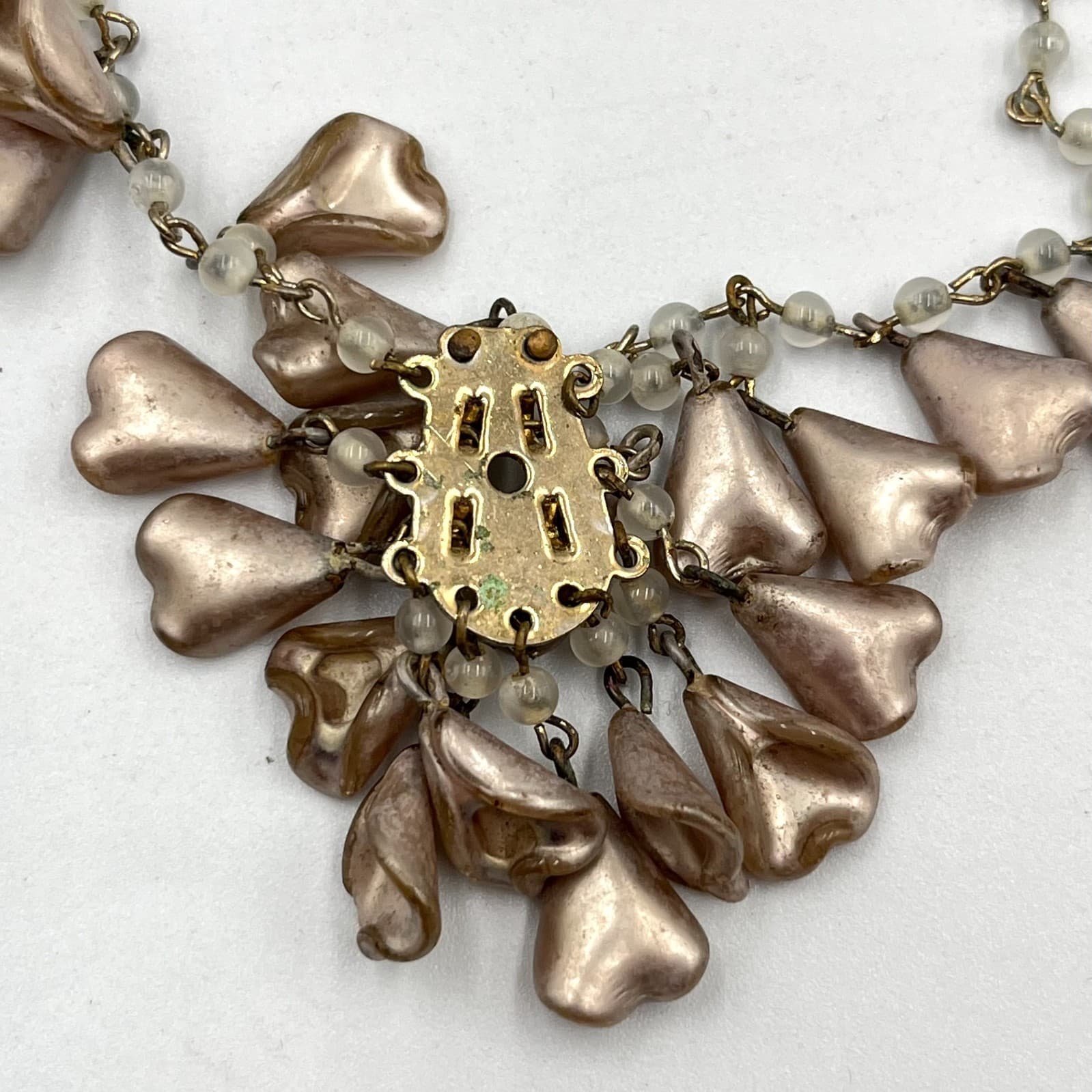 Vintage Rose Gold Tone Waterfall Necklace & Ornate Rose Jewelry Casket Set Retro - Thumbnail 11