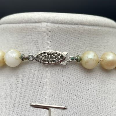 Vintage Cream Pearl Bead Necklace G.Silver Fishhook Clasp Elegant Classic - Thumbnail 6
