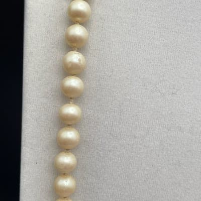 Vintage Cream Pearl Bead Necklace G.Silver Fishhook Clasp Elegant Classic - Thumbnail 5