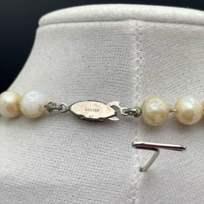 Vintage Cream Pearl Bead Necklace G.Silver Fishhook Clasp Elegant Classic - Thumbnail 7