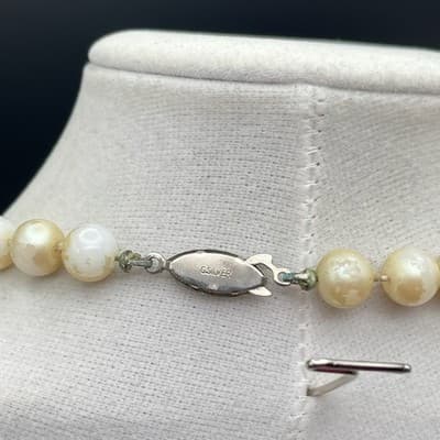 Vintage Cream Pearl Bead Necklace G.Silver Fishhook Clasp Elegant Classic - Thumbnail 8