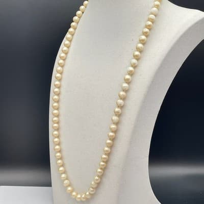 Vintage Cream Pearl Bead Necklace G.Silver Fishhook Clasp Elegant Classic - Thumbnail 4