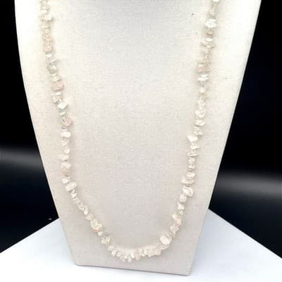 Vintage Genuine Natural Rose Quartz Tumbled Stone Chip Polished Beaded Necklace
